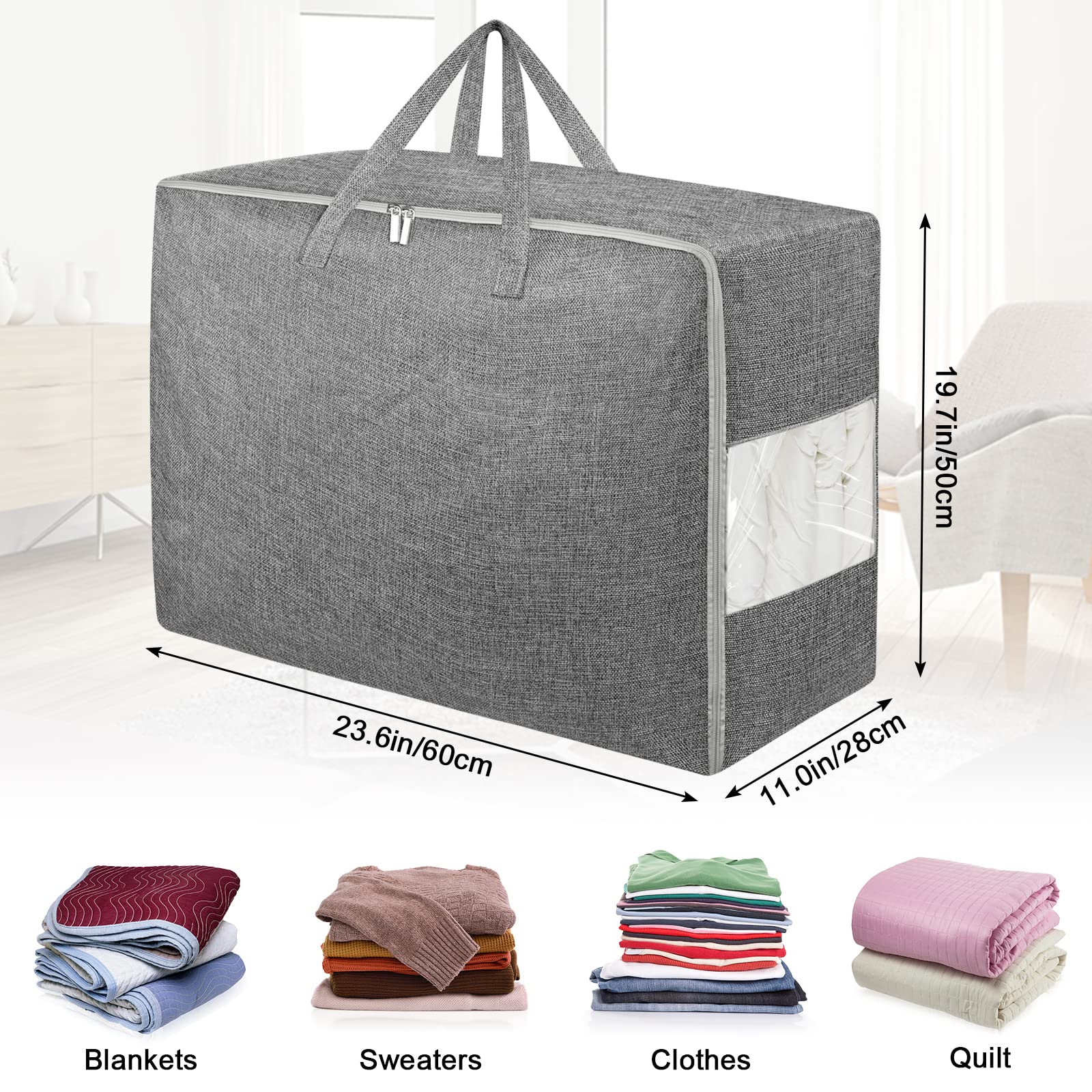 2Pack 84L Large Storage Bags, Folding Moving Comforter Blanket Storage Bags Closet Organizers and Storage Containers with Strong